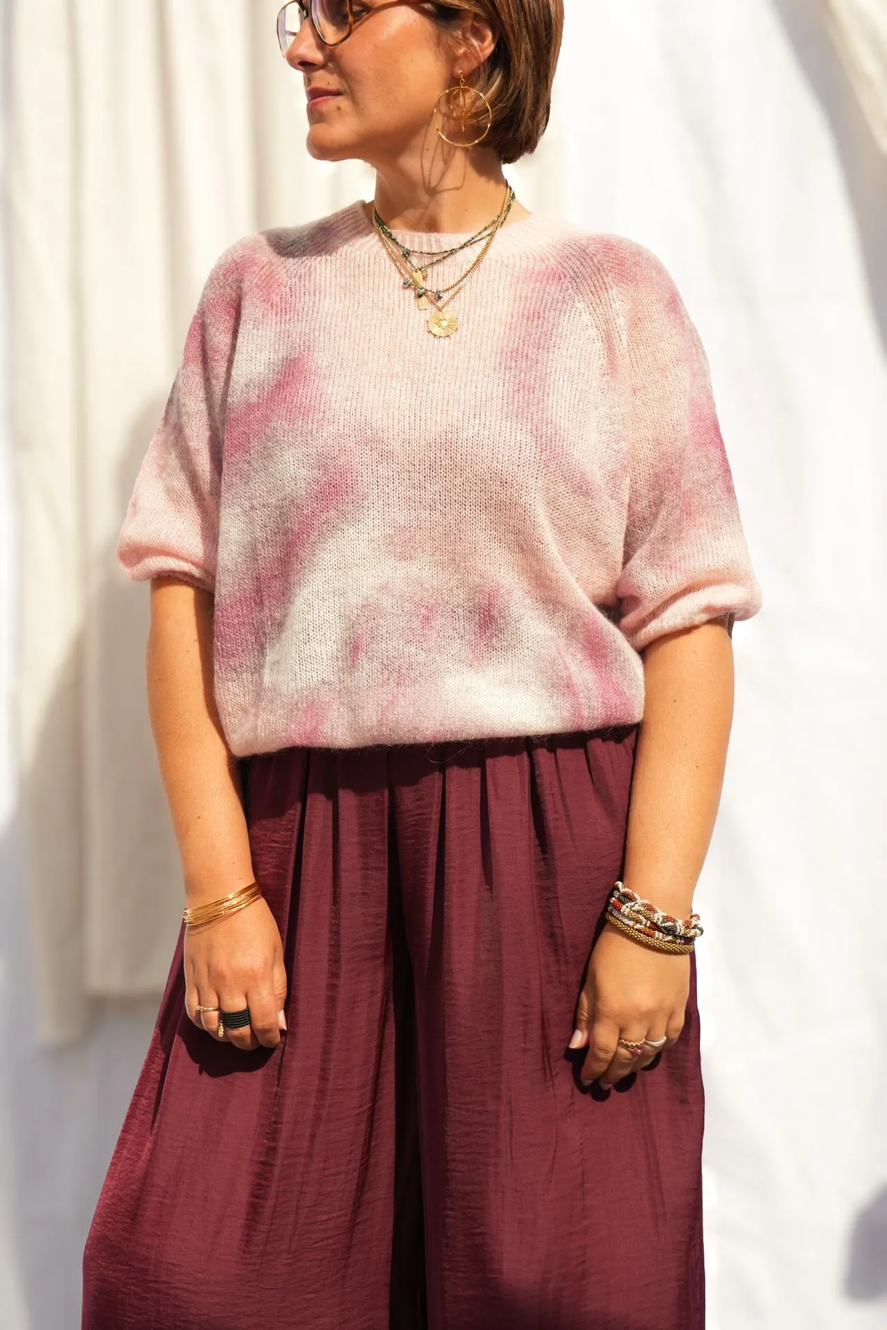 Pull mohair tie and dye - Bordeaux & rose — vue 3