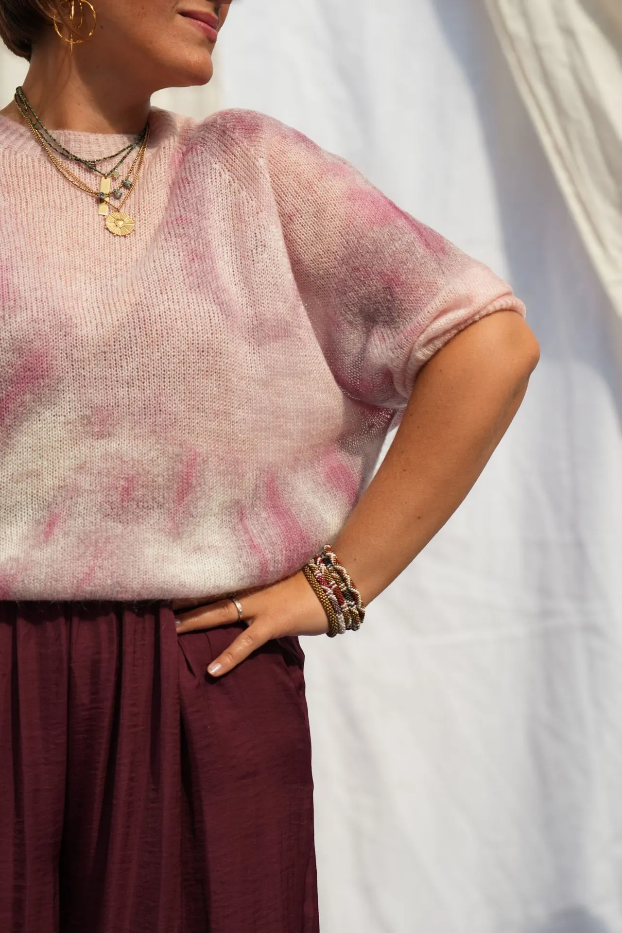 Pull mohair tie and dye - Bordeaux & rose — vue 5