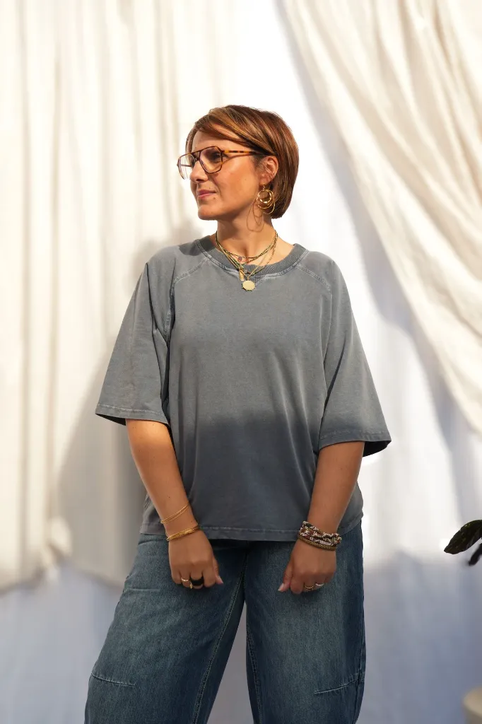 T-shirt raglan délavé - Indigo — vue 2