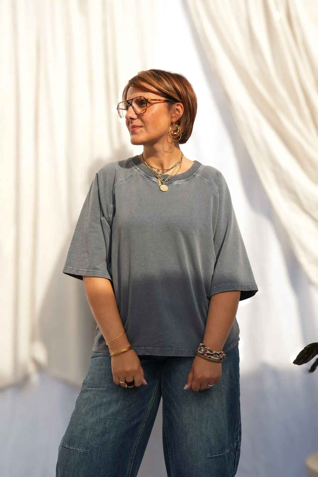 T-shirt raglan délavé - Indigo — vue 2