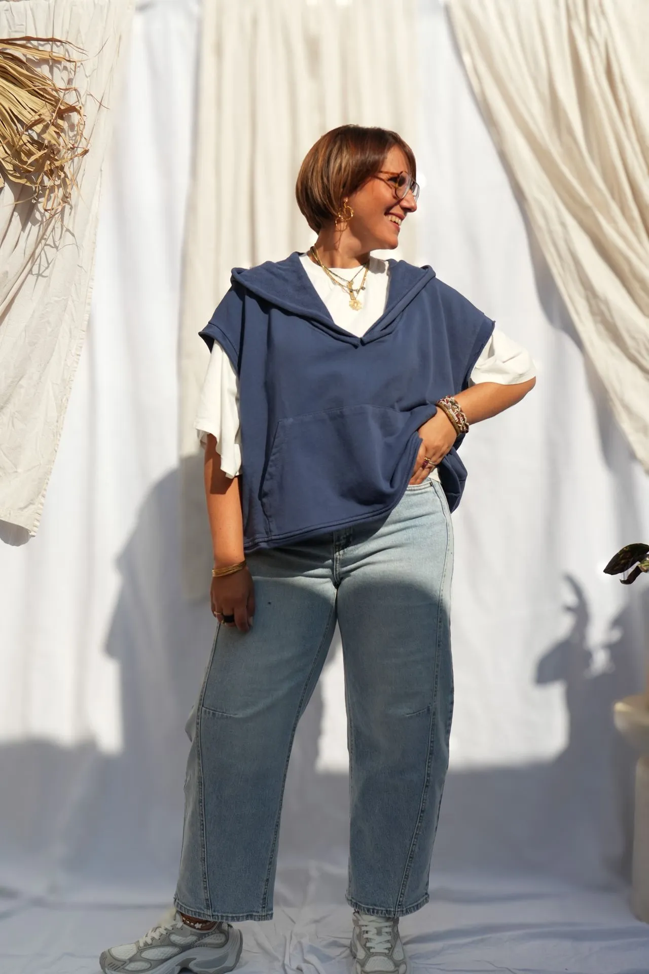 T-shirt court manches drapées - Blanc — vue 3