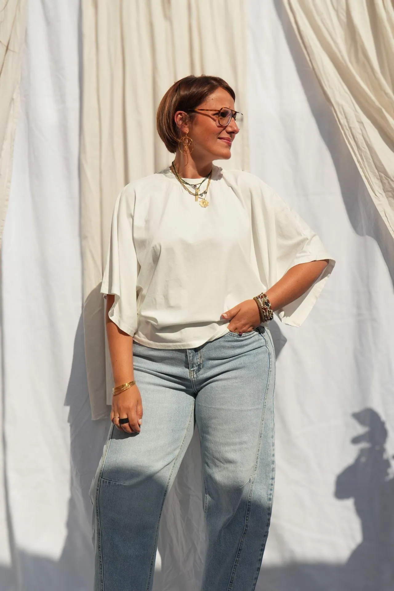 T-shirt court manches drapées - Blanc — vue 4