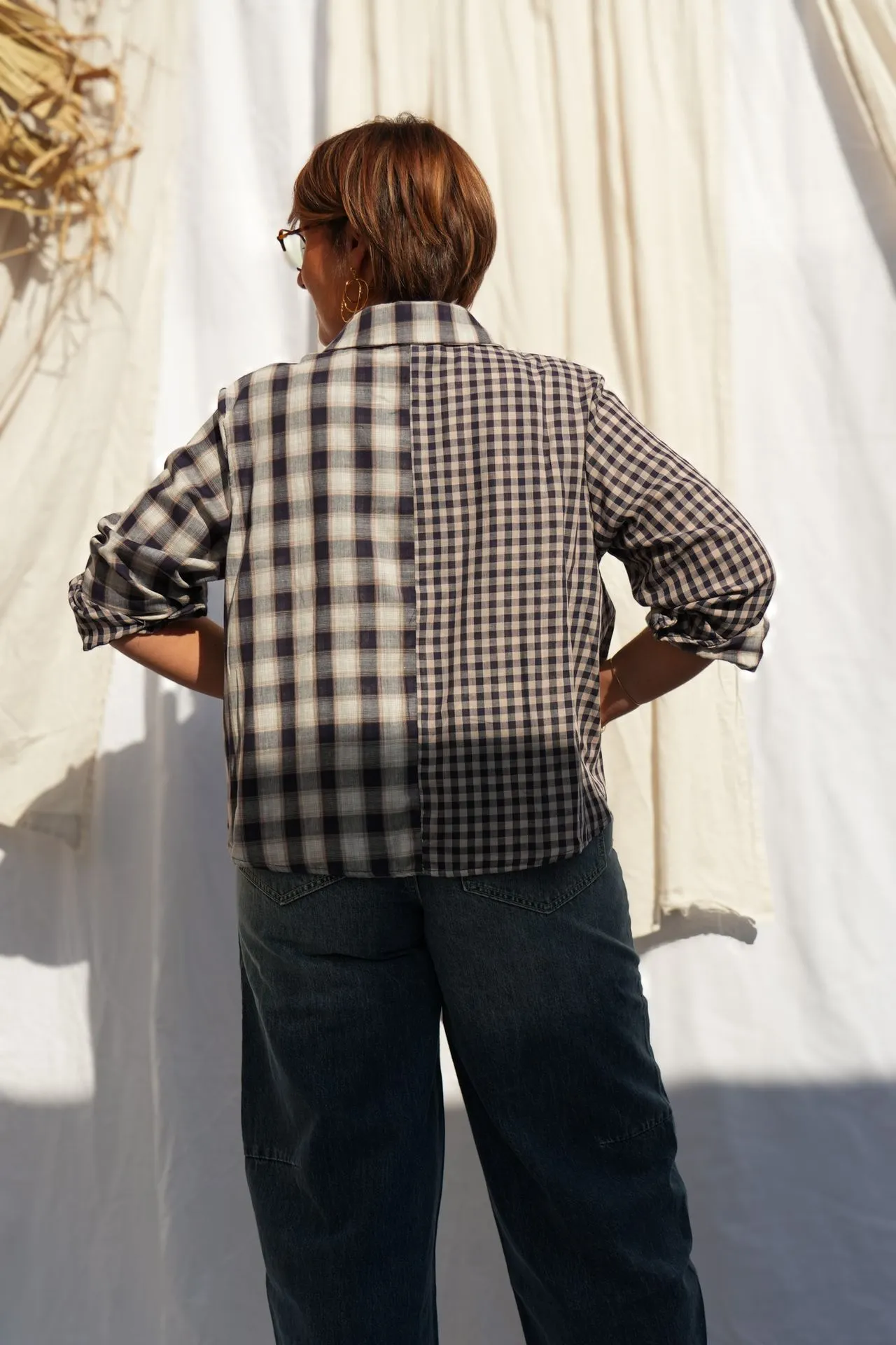 Chemise carreaux dépareillés - Marine — vue 3