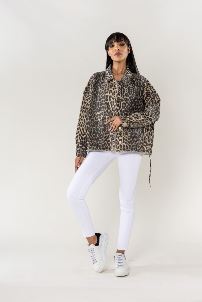 Veste en jeans oversized - Zoé - Léopard camel (2)