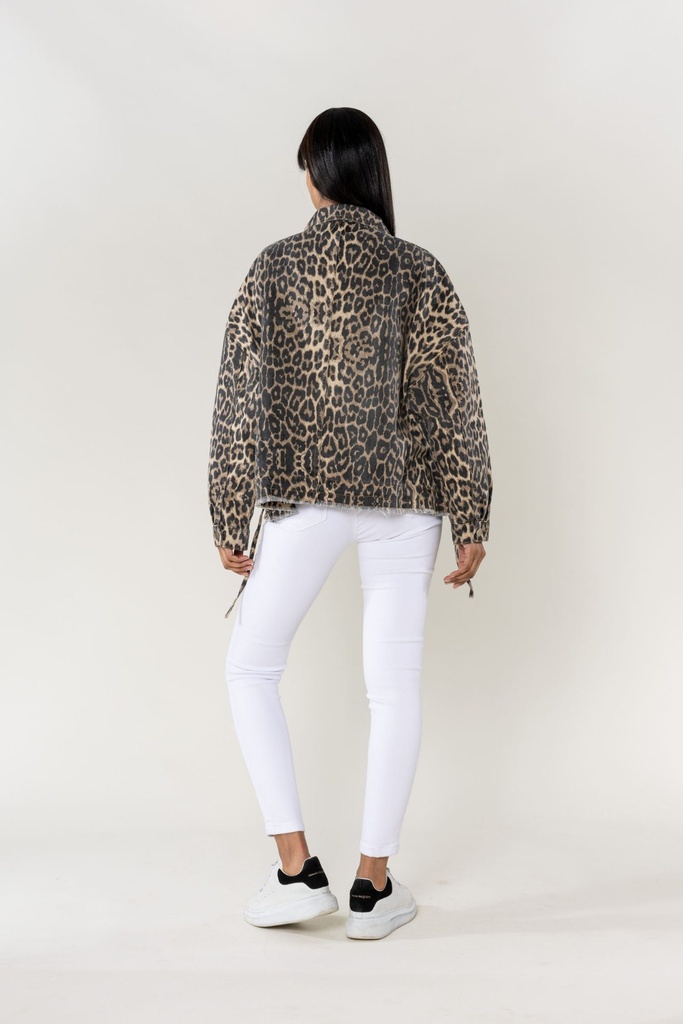 Veste en jeans oversized - Zoé - Léopard camel (4)