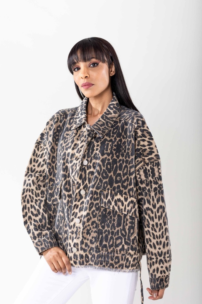 Veste en jeans oversized - Zoé - Léopard camel (5)
