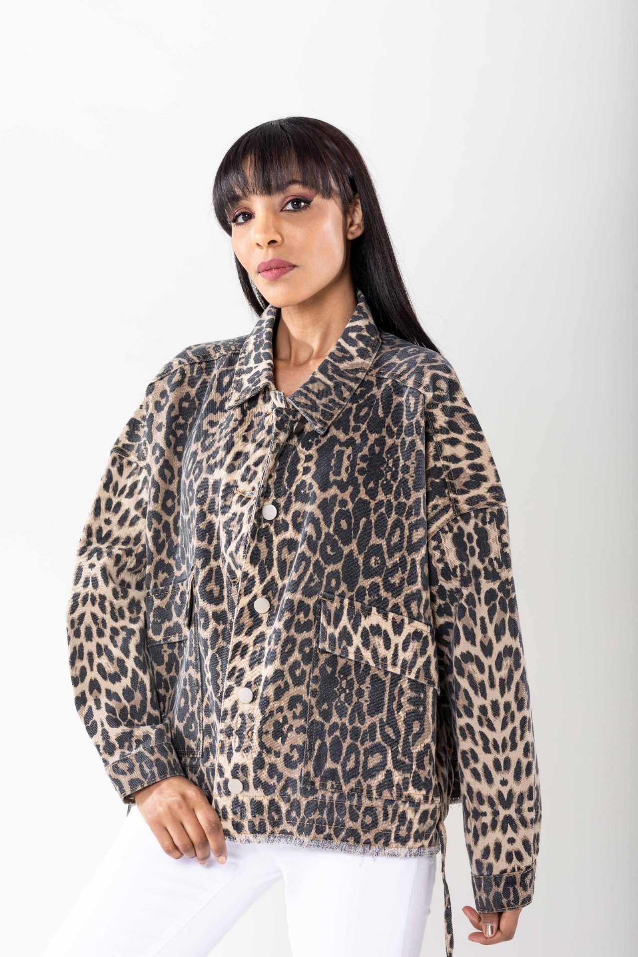 Veste en jeans oversized - Zoé - Léopard camel (5)