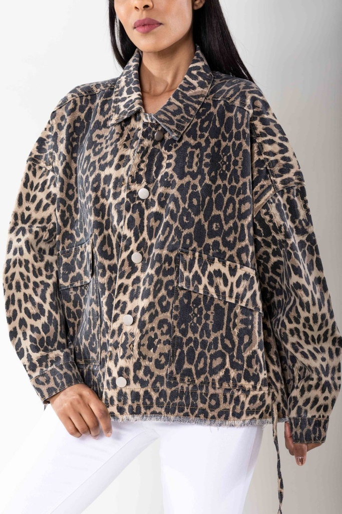 Veste en jeans oversized - Zoé - Léopard camel (6)