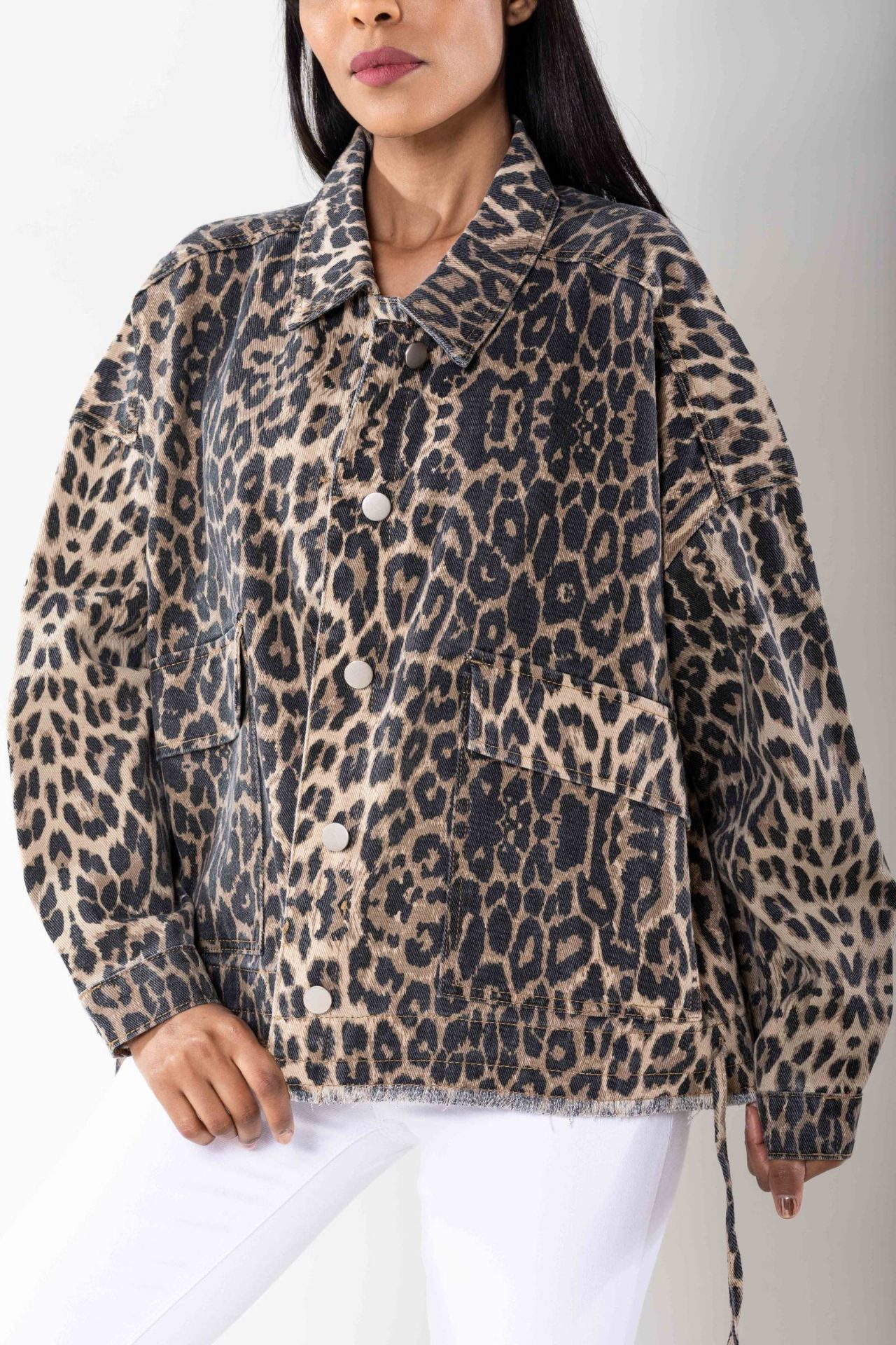 Veste en jeans oversized - Zoé - Léopard camel (6)
