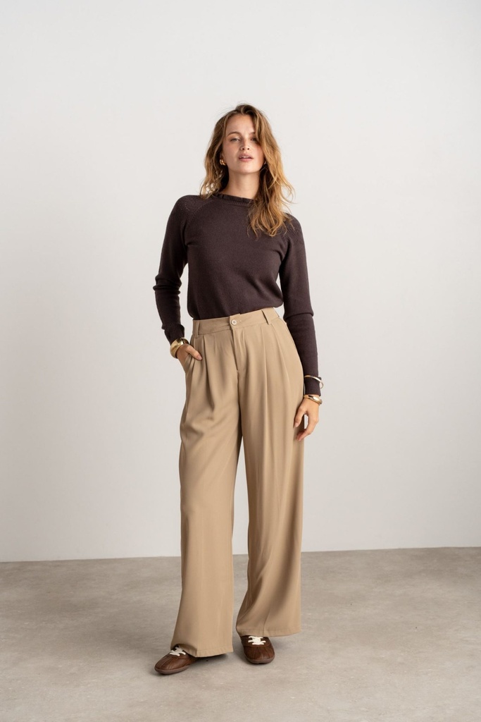 Pantalon de tailleur fluide avec plis plats - Pina - Camel (5)