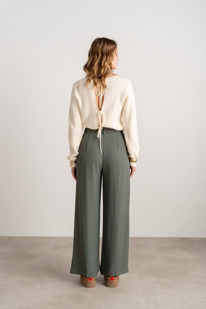 Pantalon de tailleur fluide avec plis plats - Pina - Vert sauge (3)