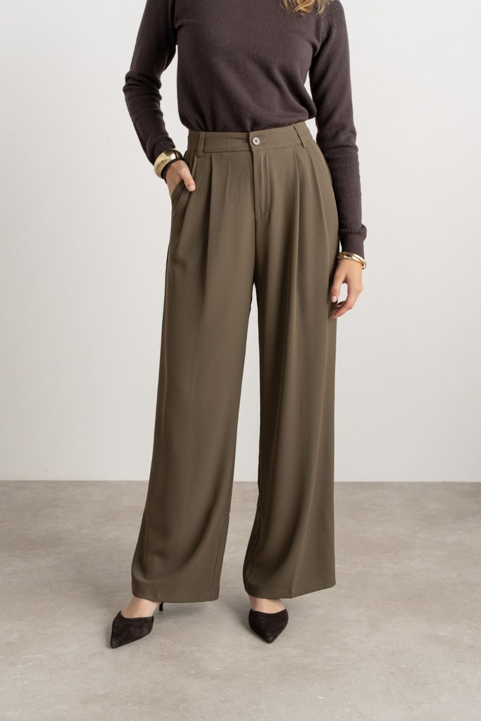 Pantalon de tailleur fluide avec plis plats - Pina - Kaki (3)