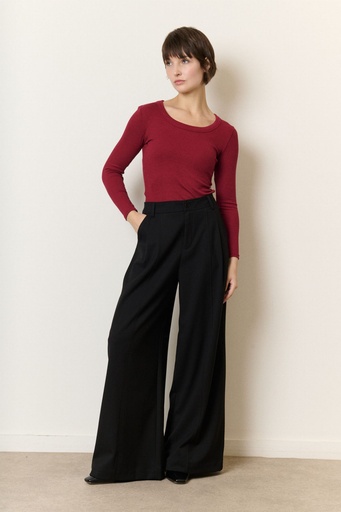 Pantalon de tailleur large à pinces - Noir