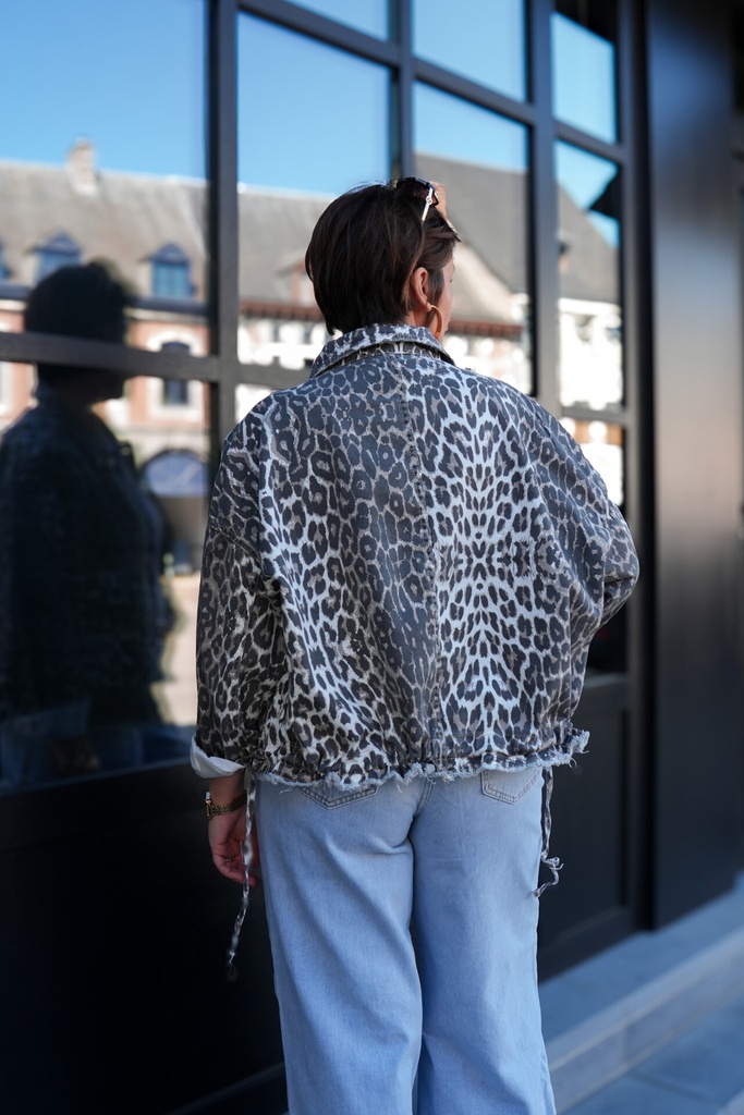 Veste en jeans oversized - Zoé - léopard blanc — vue 3
