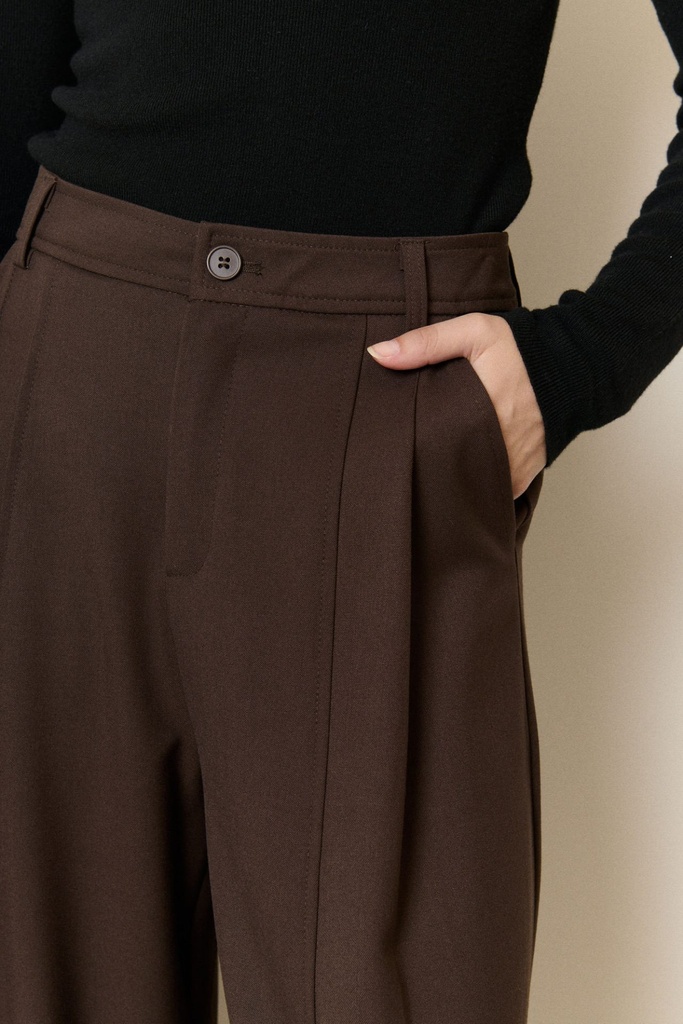 Pantalon de tailleur large à pinces - Marron (2)