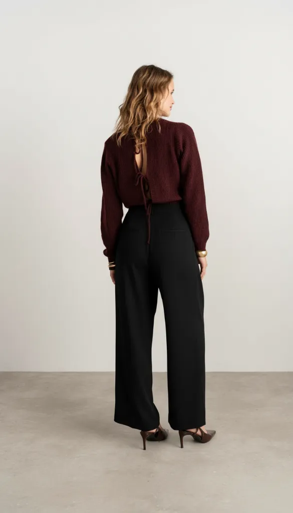 Pantalon de tailleur fluide avec plis plats - Pina - Noir