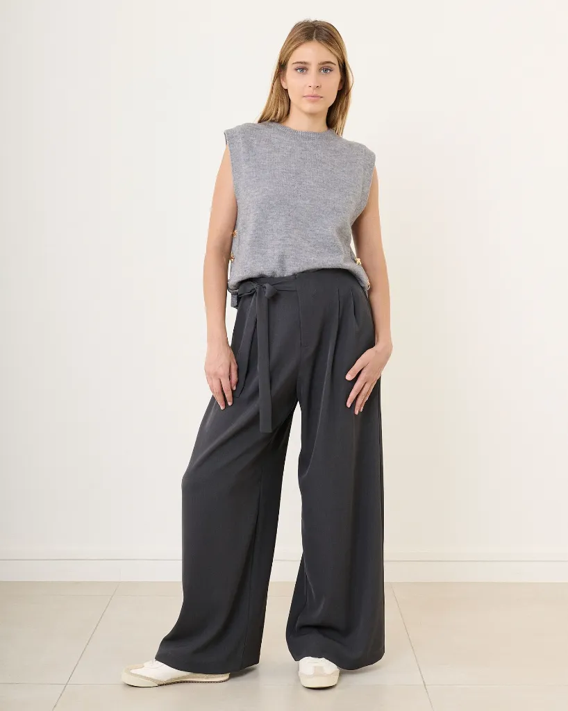 Pantalon de tailleur à nouer avec élastique au dos - Tara - gris — vue 2