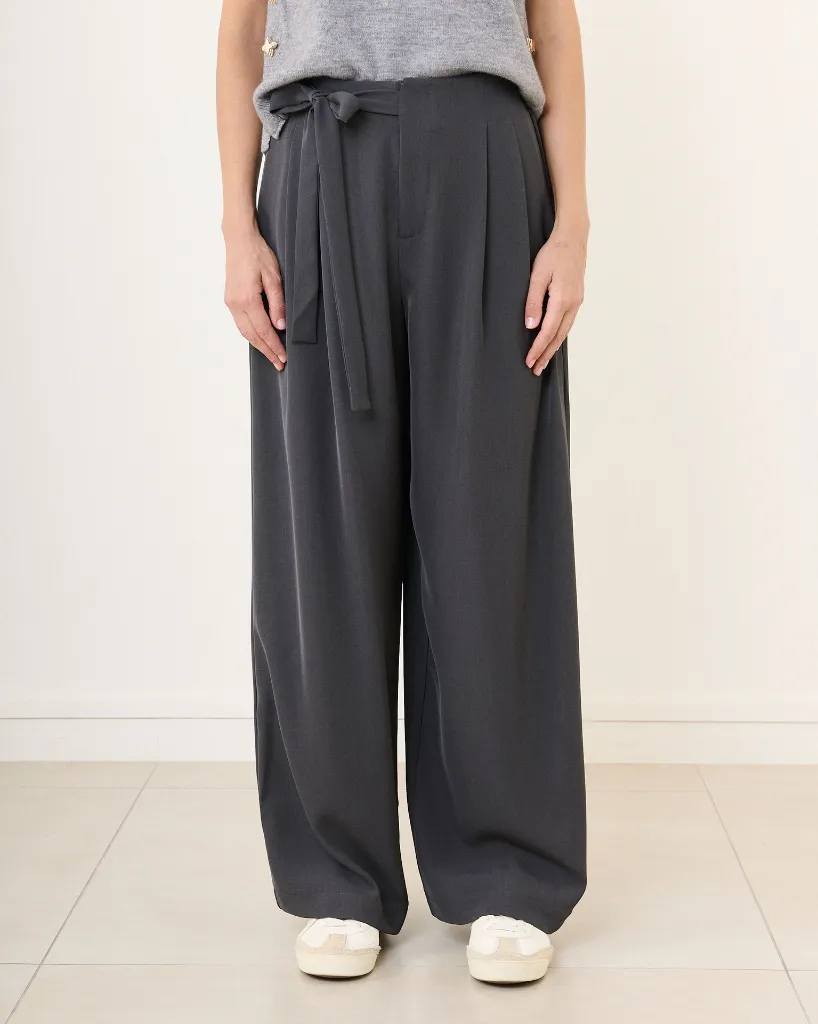 Pantalon de tailleur à nouer avec élastique au dos - Tara - gris — vue 3