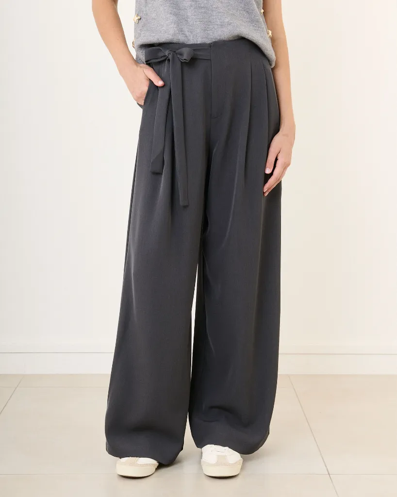 Pantalon de tailleur à nouer avec élastique au dos - Tara - gris — vue 5