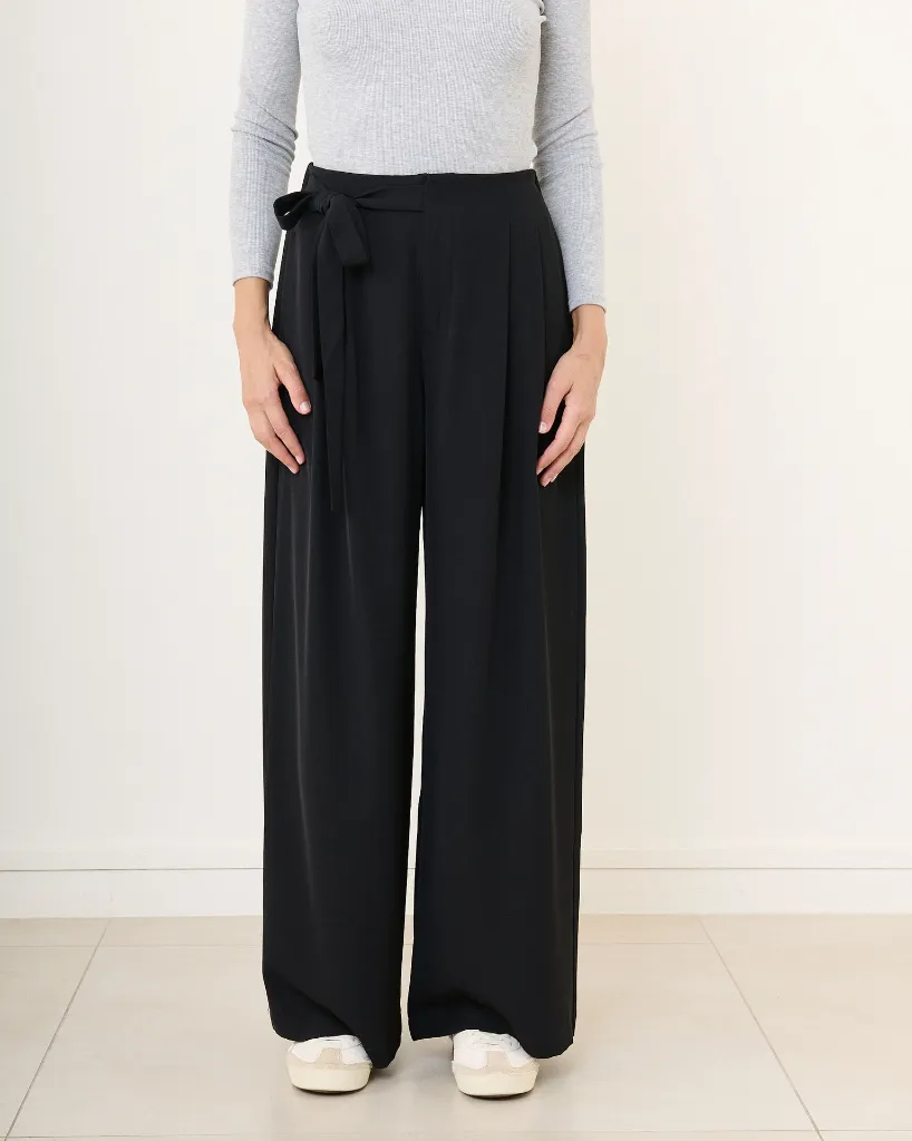 Pantalon de tailleur à nouer avec élastique au dos - Tara - noir — vue 2
