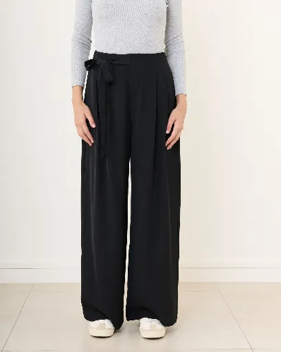 Pantalon de tailleur à nouer avec élastique au dos - Tara - noir