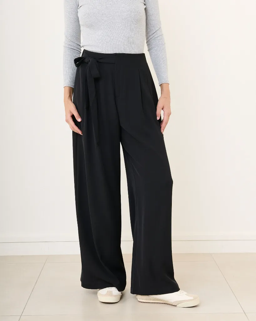 Pantalon de tailleur à nouer avec élastique au dos - Tara - noir — vue 6