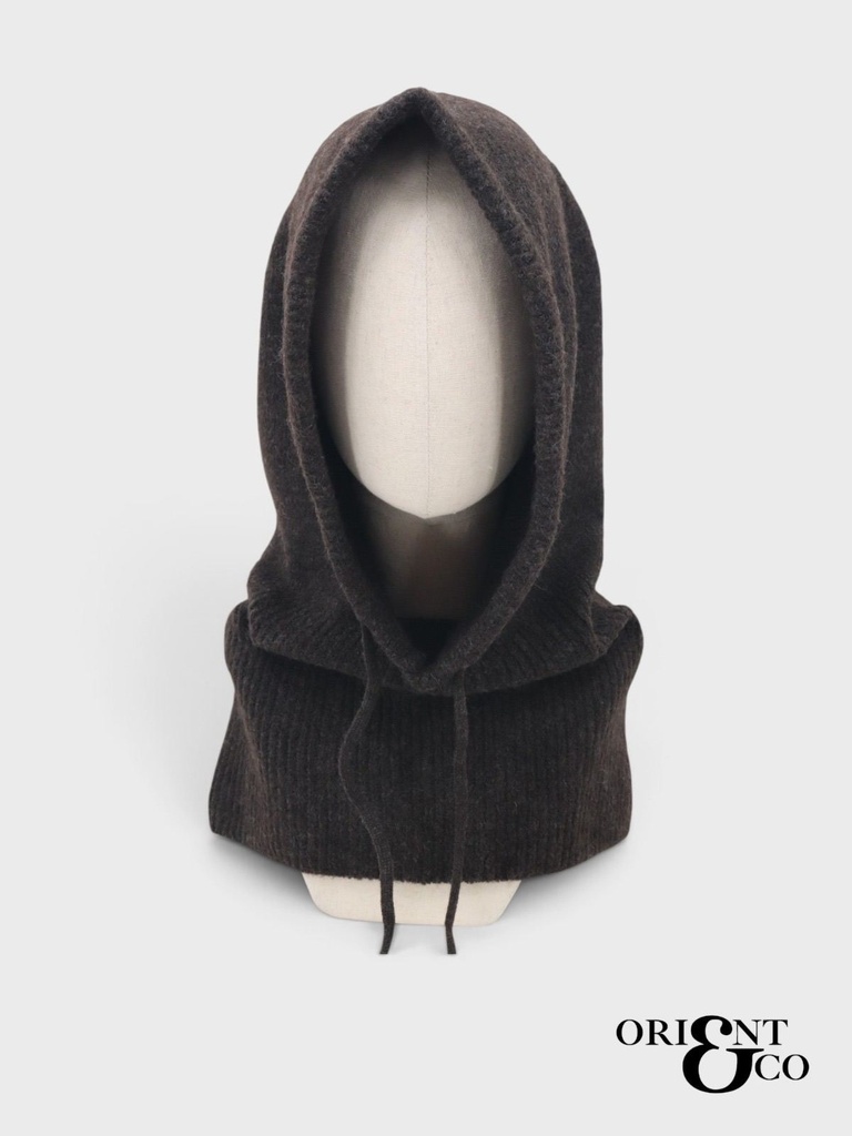 Cagoule en maille à cordons - Chocolat