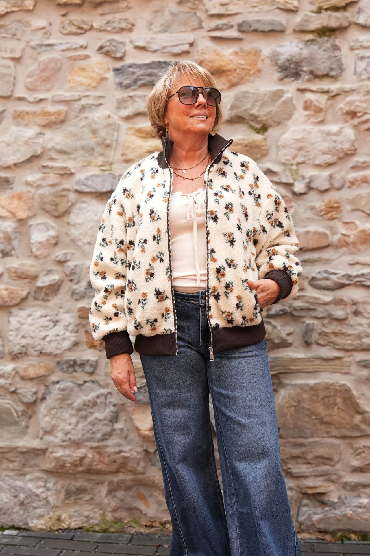Veste teddy à motif - Beige — vue 3