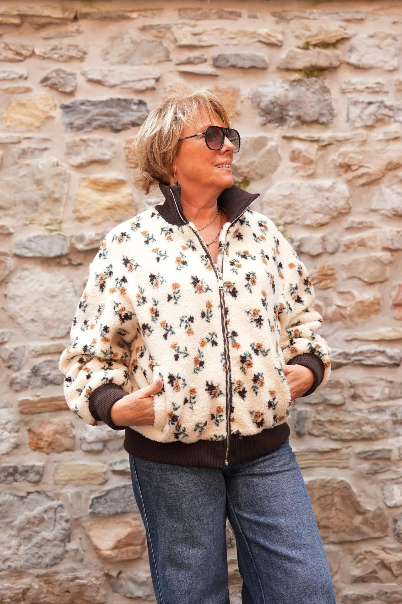 Veste teddy à motif - Beige — vue 4