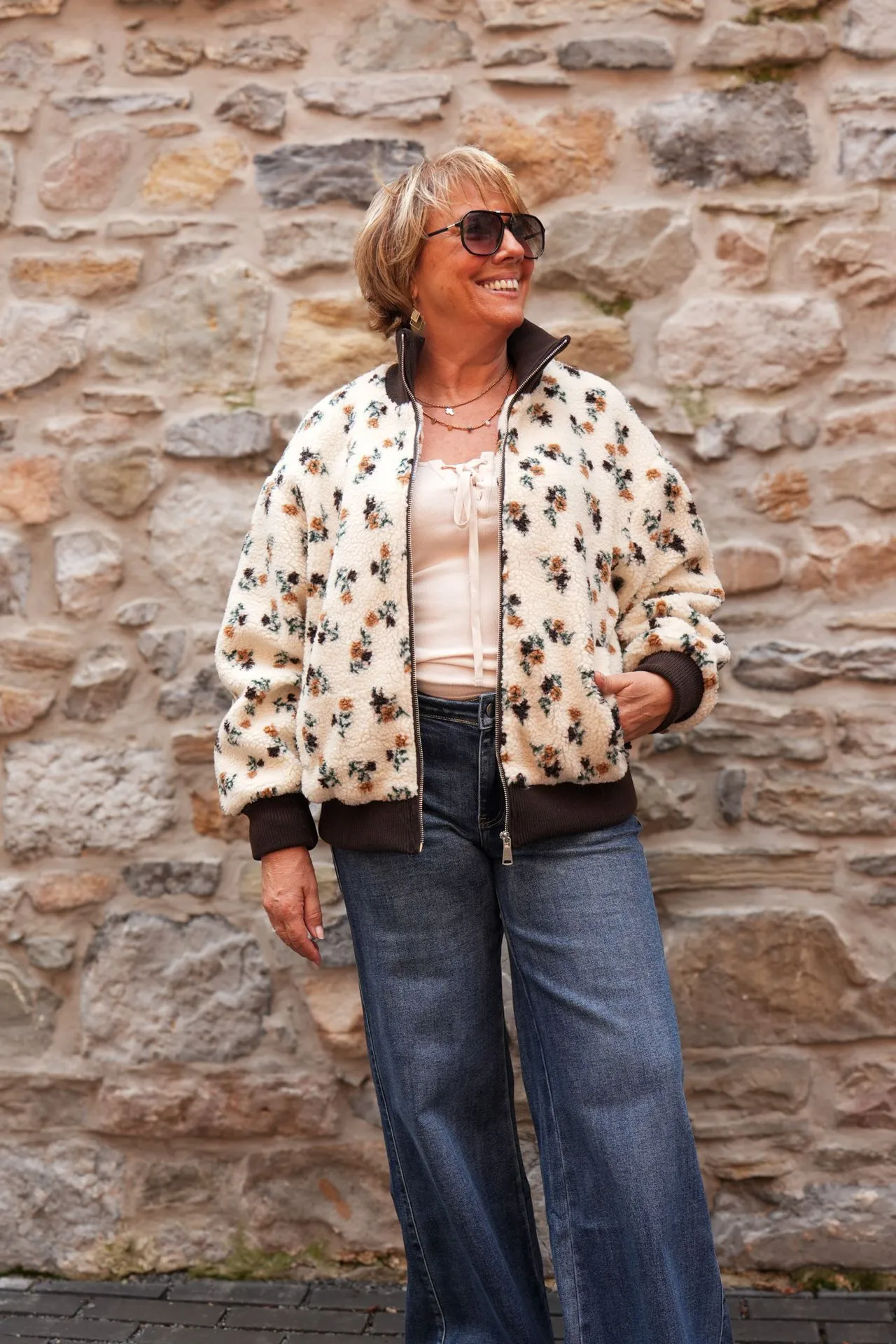 Veste teddy à motif - Beige — vue 6