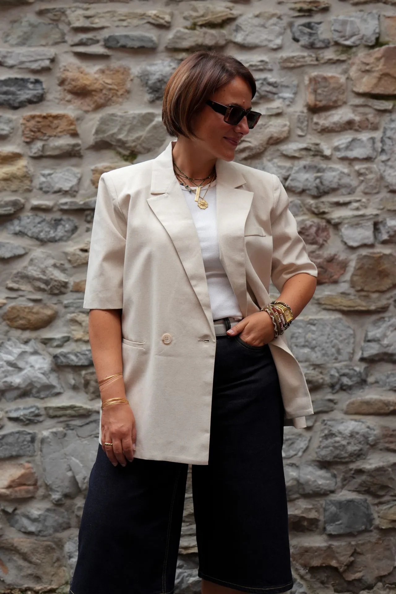 Blazer à manches courtes - Beige — vue 3