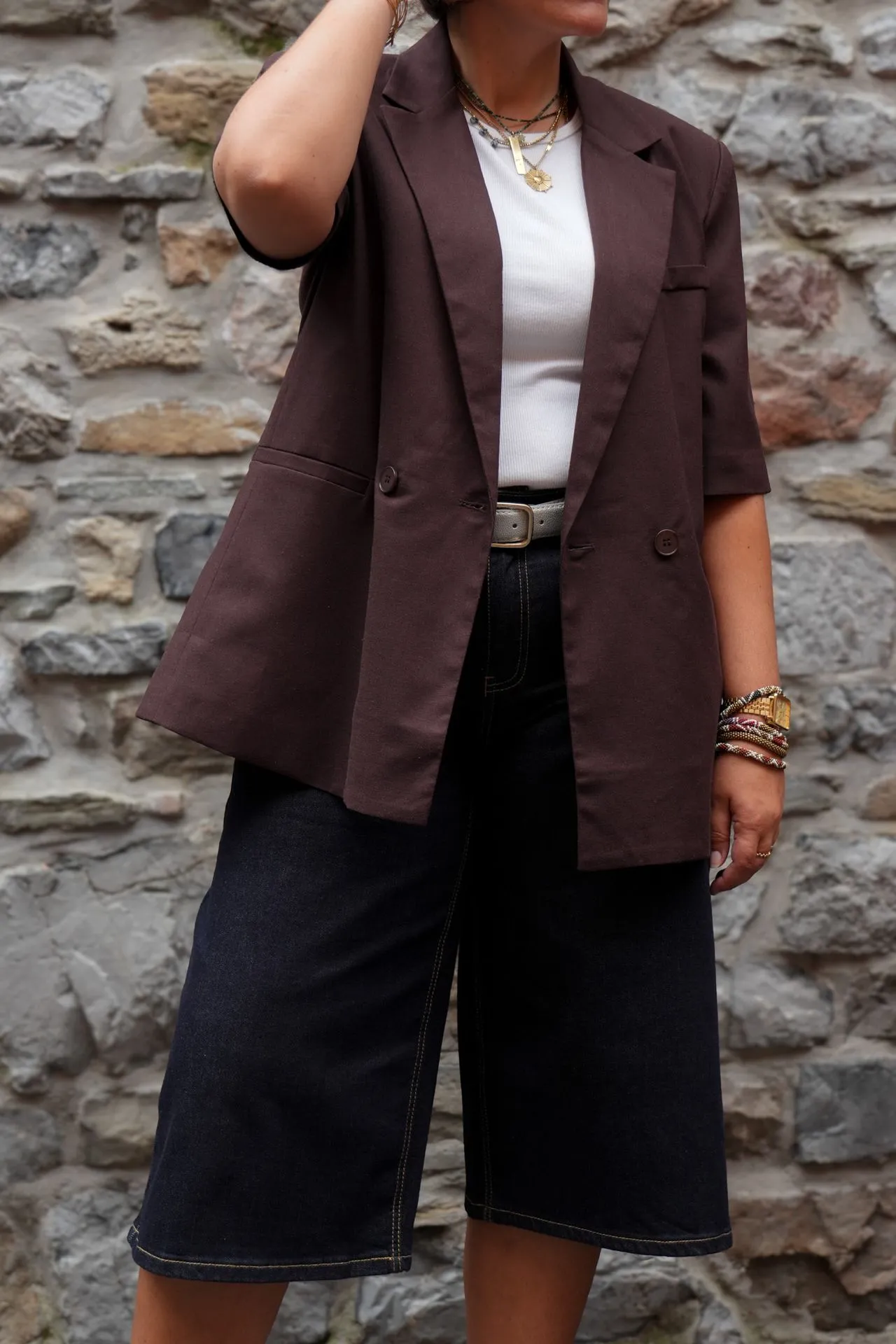 Blazer à manches courtes - Marron — vue 2