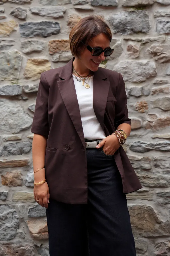 Blazer à manches courtes - Marron — vue 4