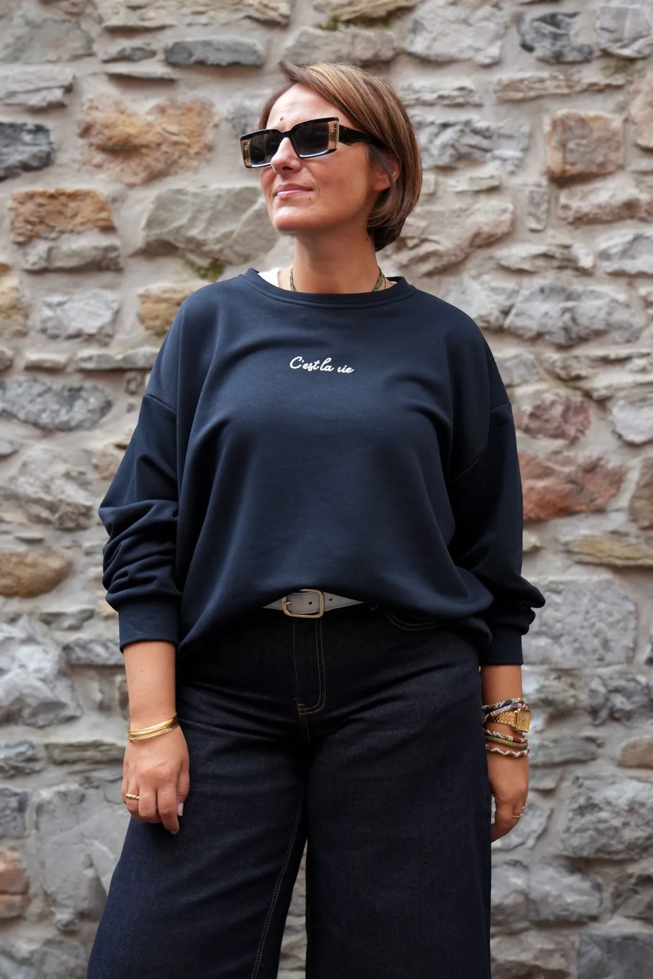 Sweat-shirt en coton - Blue marine — vue 2