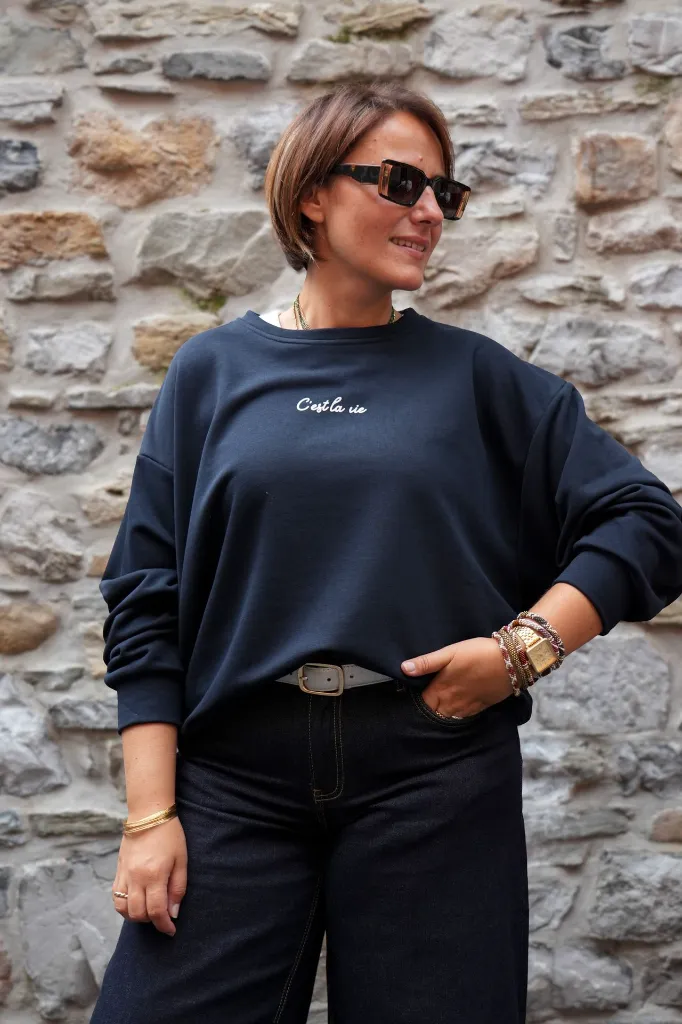 Sweat-shirt en coton - Blue marine — vue 5
