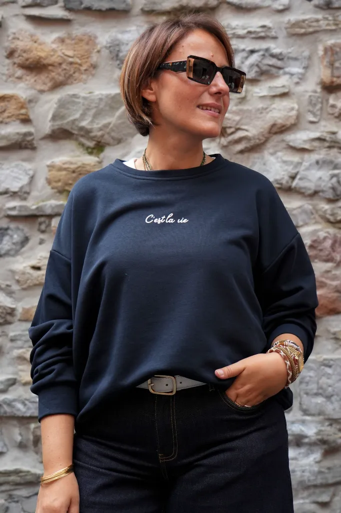 Sweat-shirt en coton - Blue marine — vue 6