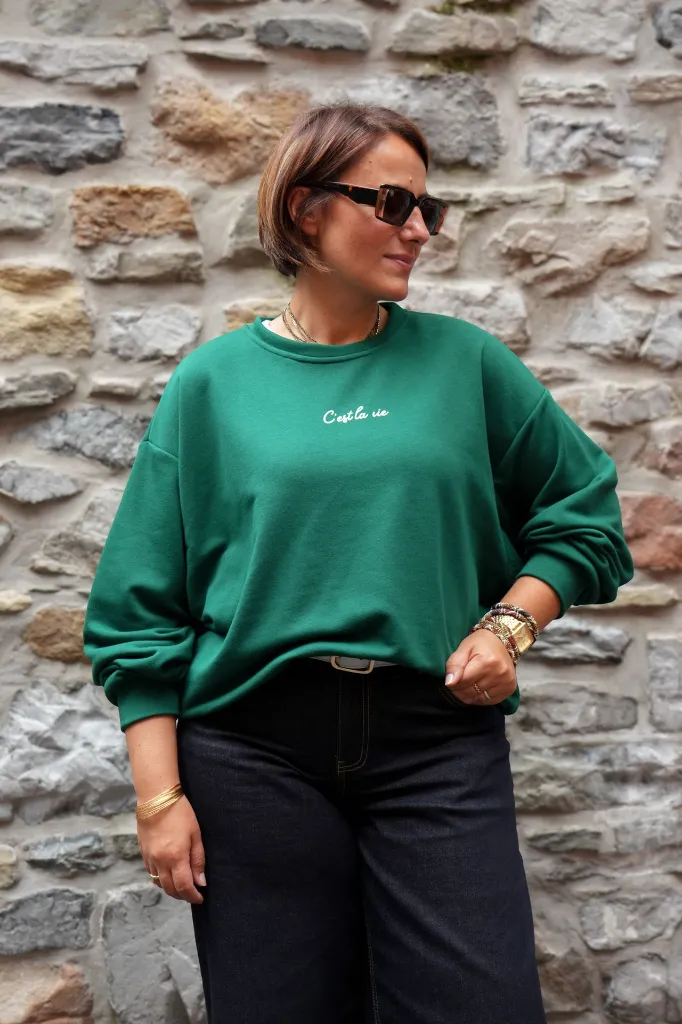 Sweat-shirt en coton - Vert — vue 2