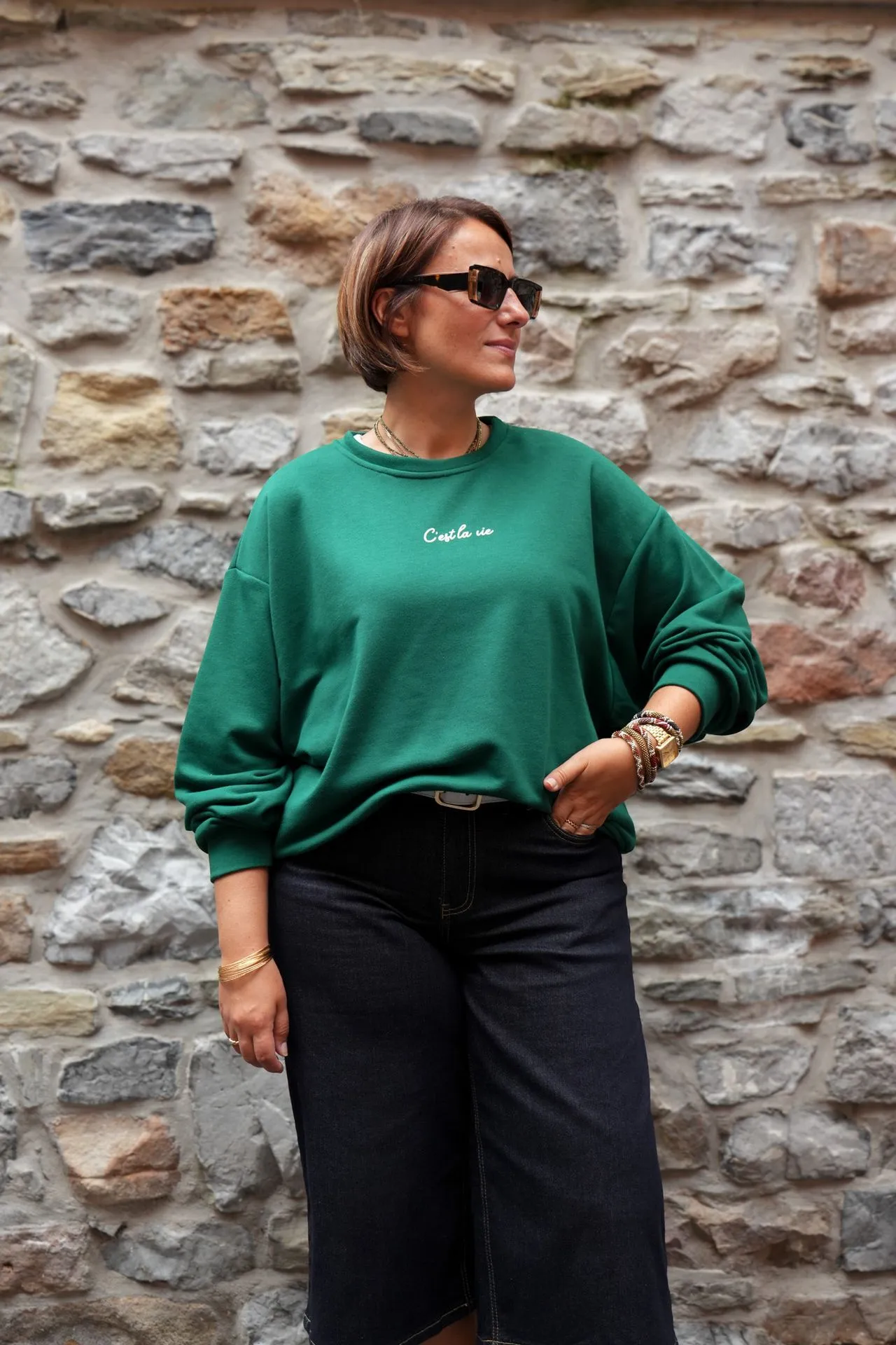 Sweat-shirt en coton - Vert — vue 3