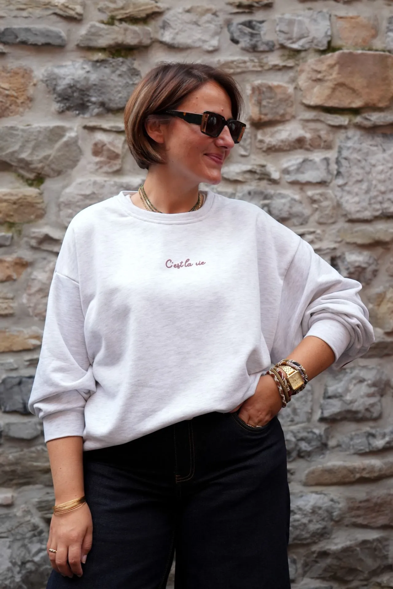 Sweat-shirt en coton - Gris — vue 3