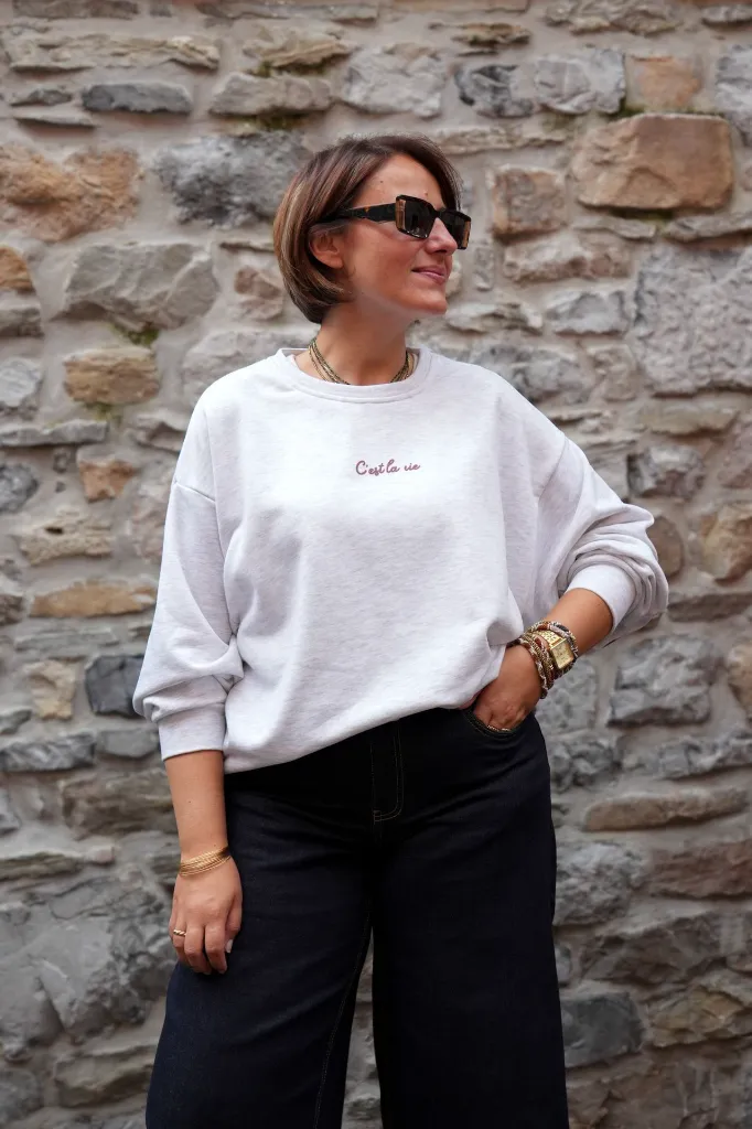 Sweat-shirt en coton - Gris — vue 4
