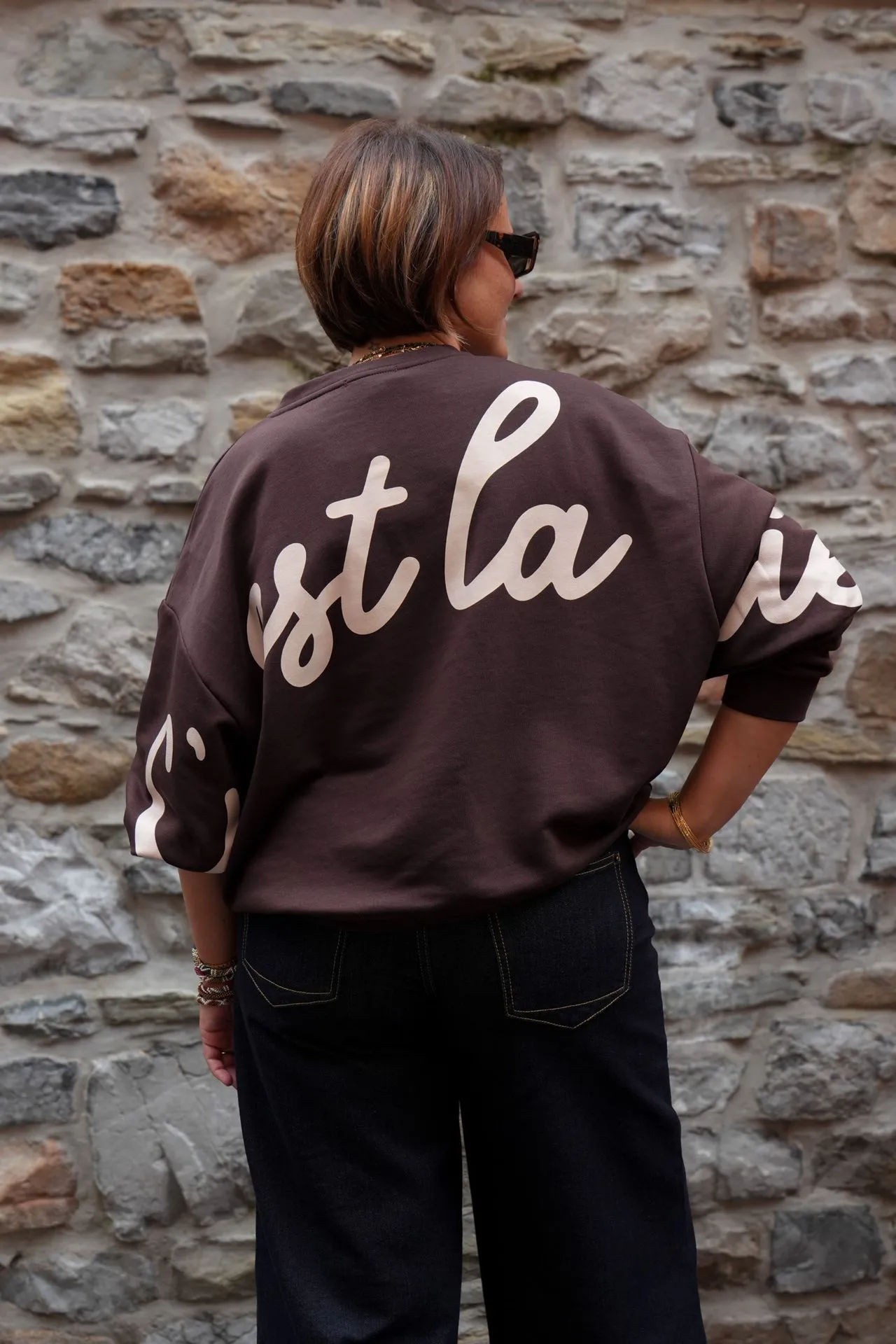Sweat-shirt en coton - Chocolat — vue 2