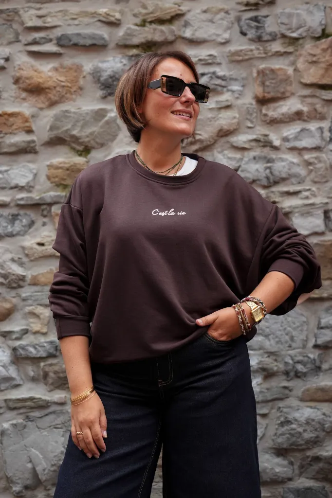 Sweat-shirt en coton - Chocolat