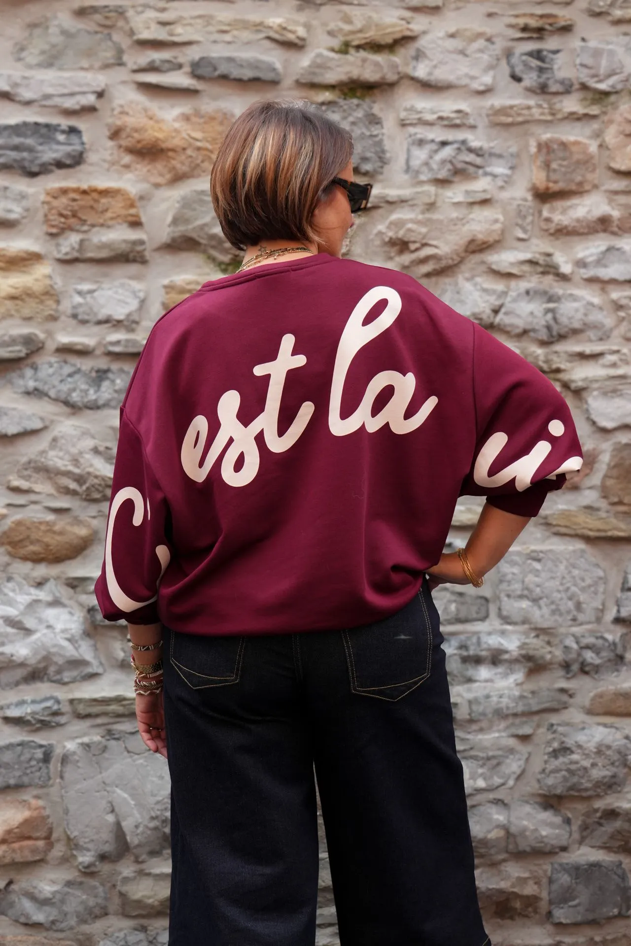 Sweat-shirt en coton - Bordeaux — vue 3