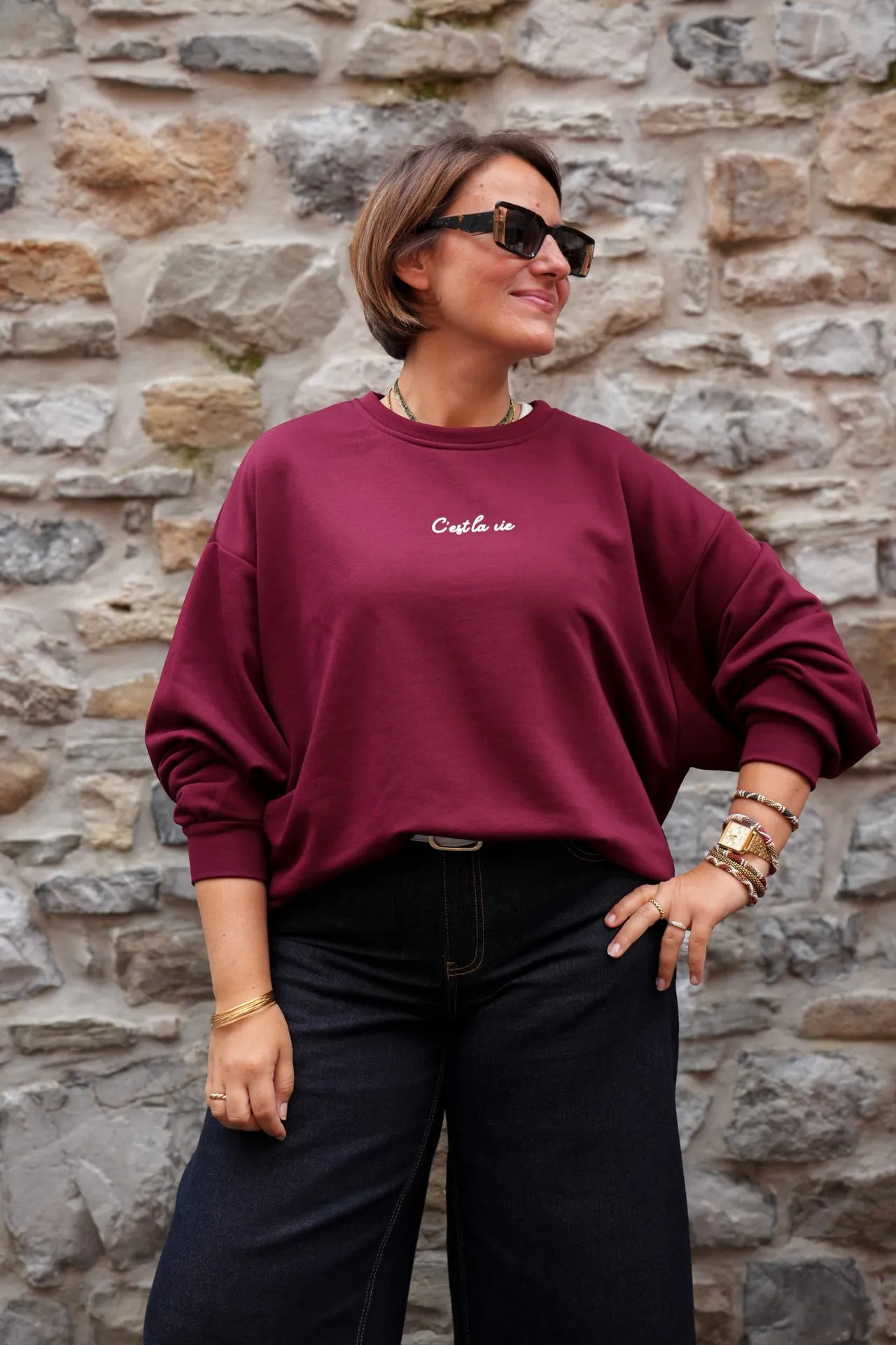 Sweat-shirt en coton - Bordeaux — vue 4