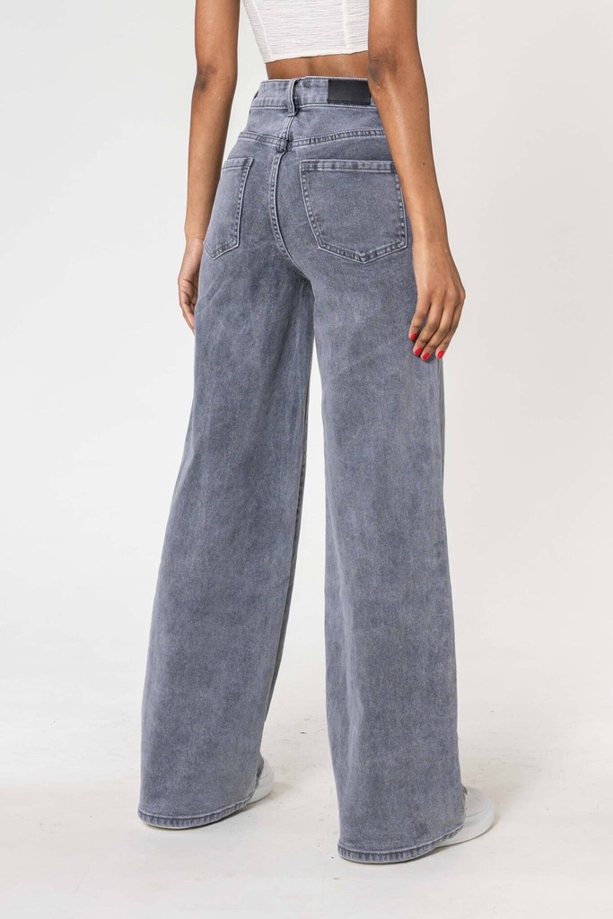 Jeans wide leg uni taille haute - Nathalie - Gris — vue 4