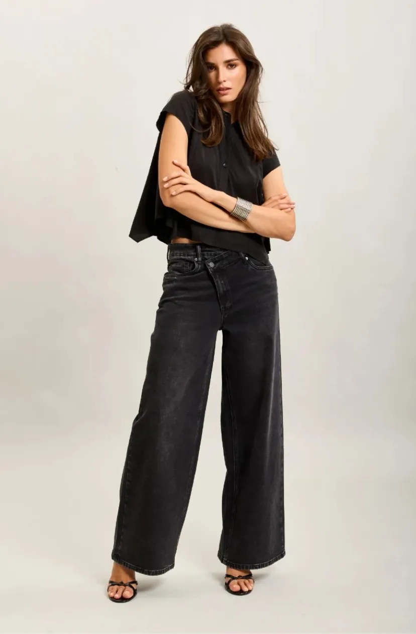 Jeans large boutonnière oblique - gris foncé — vue 4
