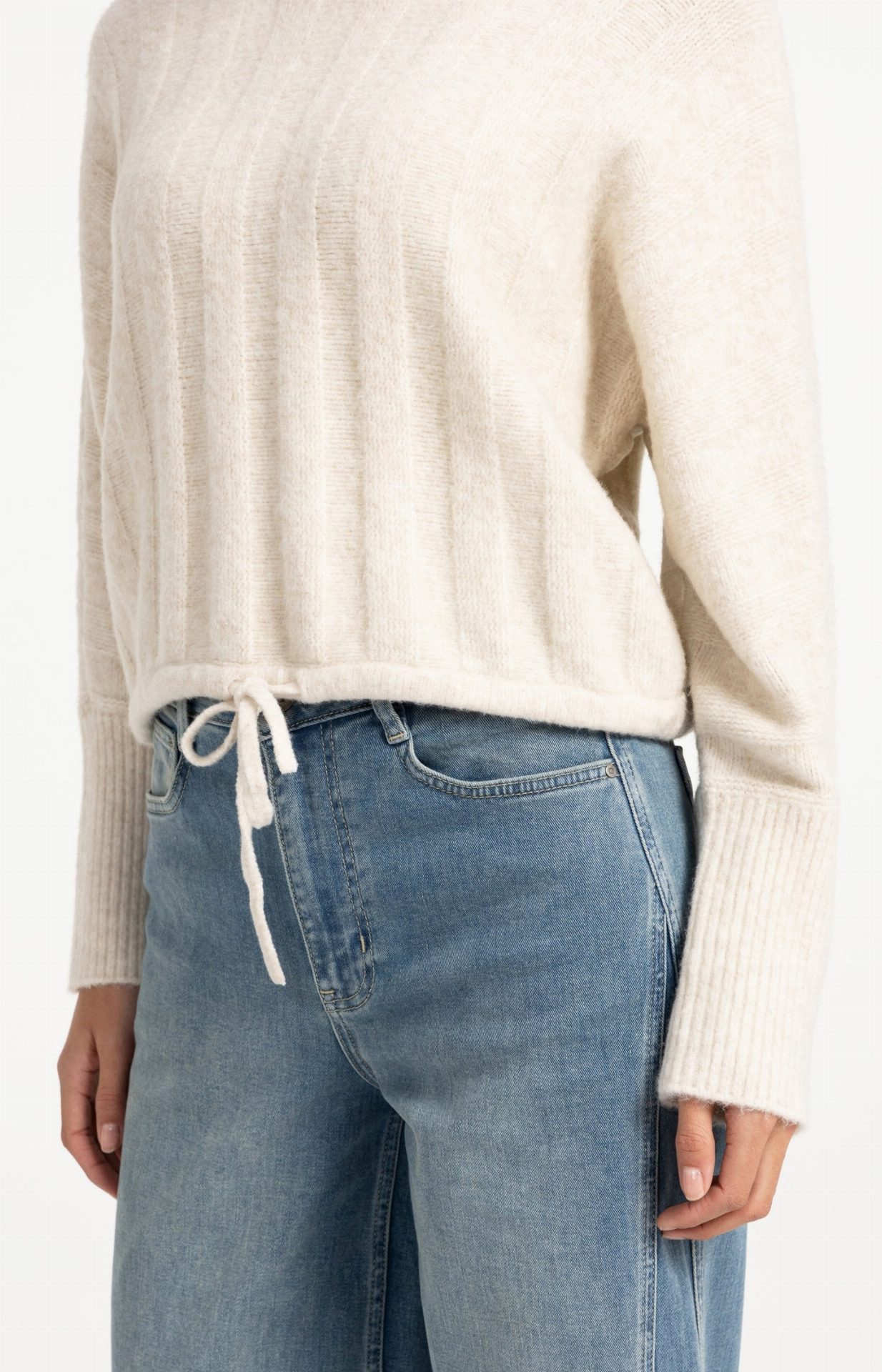 Pull avec manches chauve-souris et cordon de serrage - YAYA - Off White Melange (5)