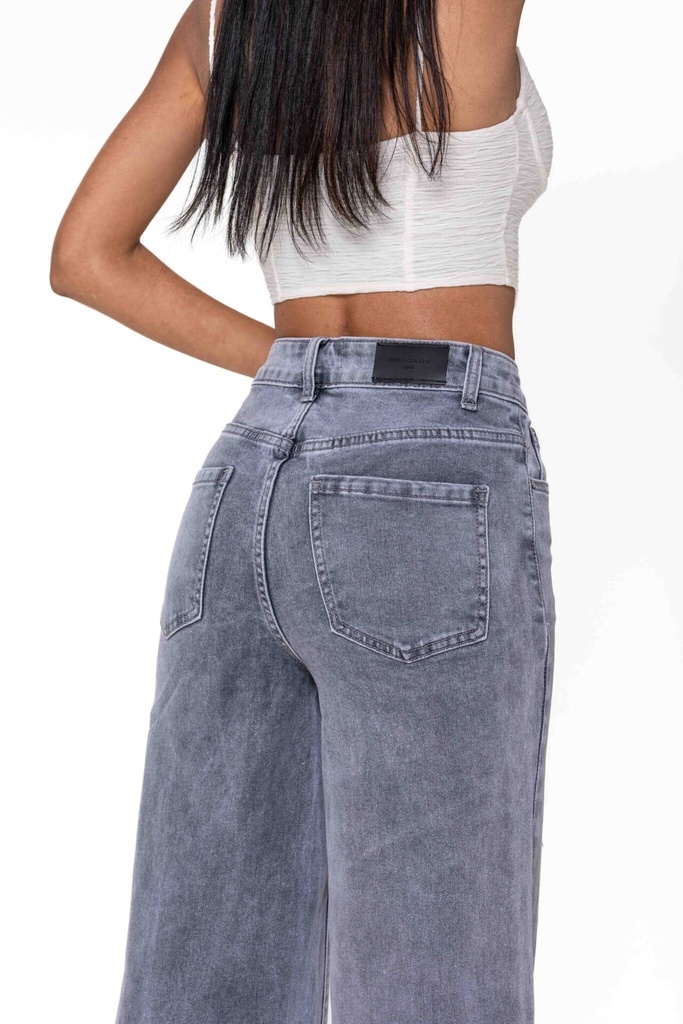Jeans wide leg uni taille haute - Nathalie - Gris — vue 9