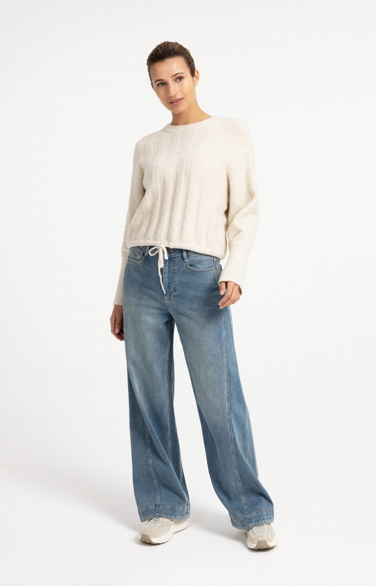 Pull avec manches chauve-souris et cordon de serrage - YAYA - Off White Melange (6)
