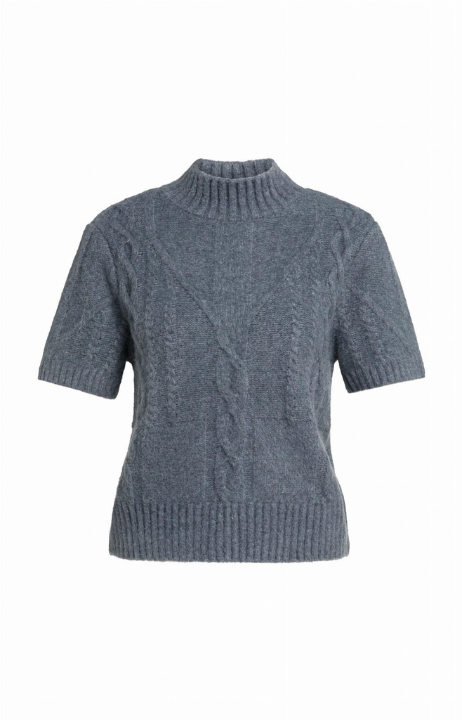 Pull en maille torsadée à manches courtes - YAYA - Arctic Seal Grey Melange (2)